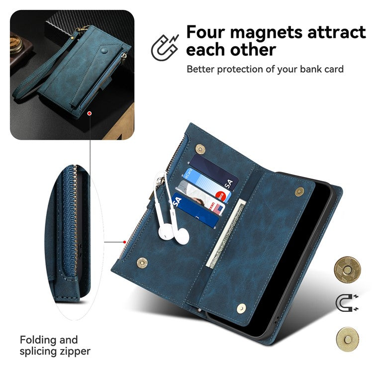 ESEBLE Star Series For Motorola Moto G24 Power Case RFID Blocking Leather Phone Cover Zipper Pocket - Blue