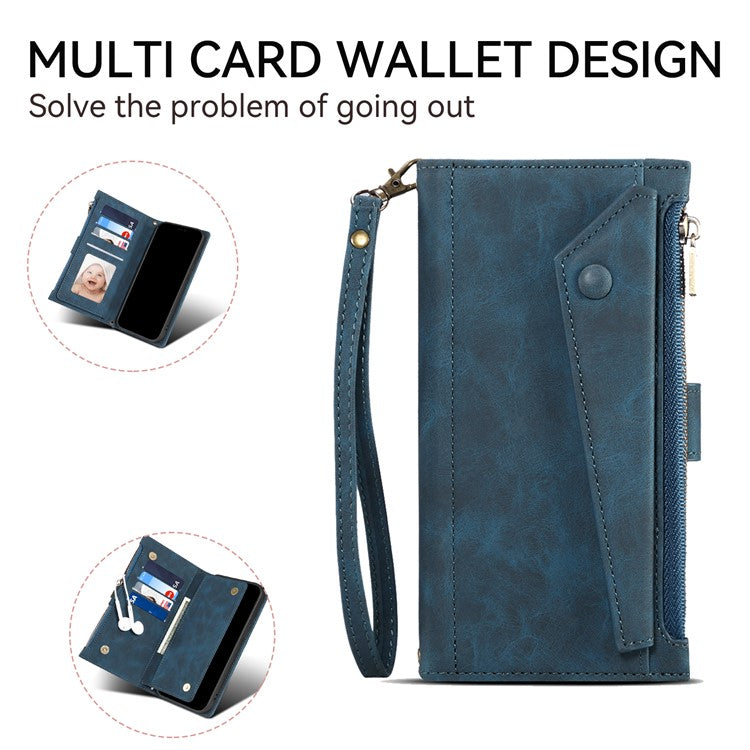 ESEBLE Star Series For Motorola Moto G24 Power Case RFID Blocking Leather Phone Cover Zipper Pocket - Blue