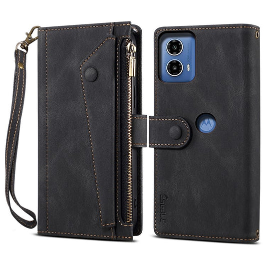 ESEBLE Star Series For Motorola Moto G24 Power Case RFID Blocking Leather Phone Cover Zipper Pocket - Black