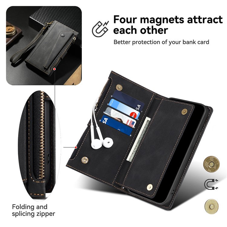 ESEBLE Star Series For Motorola Moto G24 Power Case RFID Blocking Leather Phone Cover Zipper Pocket - Black