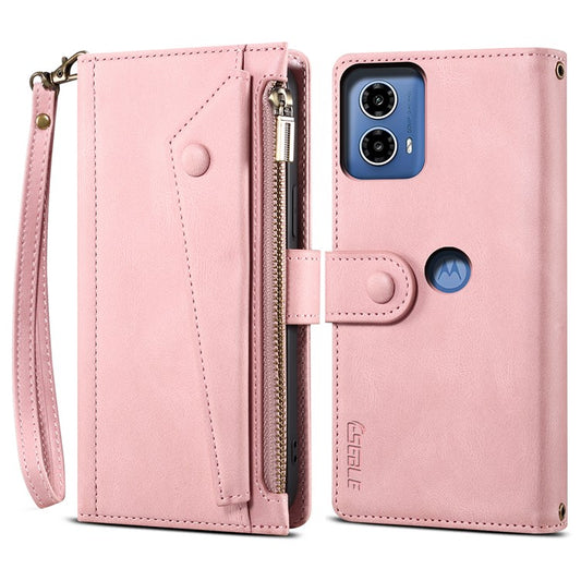 ESEBLE Star Series For Motorola Moto G24 Power Case RFID Blocking Leather Phone Cover Zipper Pocket - Rose Gold