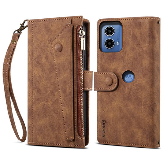 ESEBLE Star Series For Motorola Moto G24 Power Case RFID Blocking Leather Phone Cover Zipper Pocket - Brown