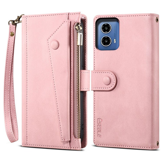 ESEBLE Star Series For Motorola Moto G85 5G / S50 Neo 5G Case Leather Folio Wallet Phone Cover RFID Blocking Wrist Strap - Rose Gold