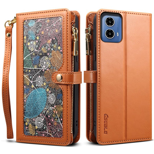 ESEBLE Galaxy Series For Motorola Moto G85 5G / S50 Neo 5G Case Pattern Leather Crossbody Phone Cover RFID Blocking - Brown