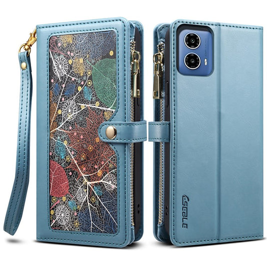 ESEBLE Galaxy Series For Motorola Moto G85 5G / S50 Neo 5G Case Pattern Leather Crossbody Phone Cover RFID Blocking - Blue