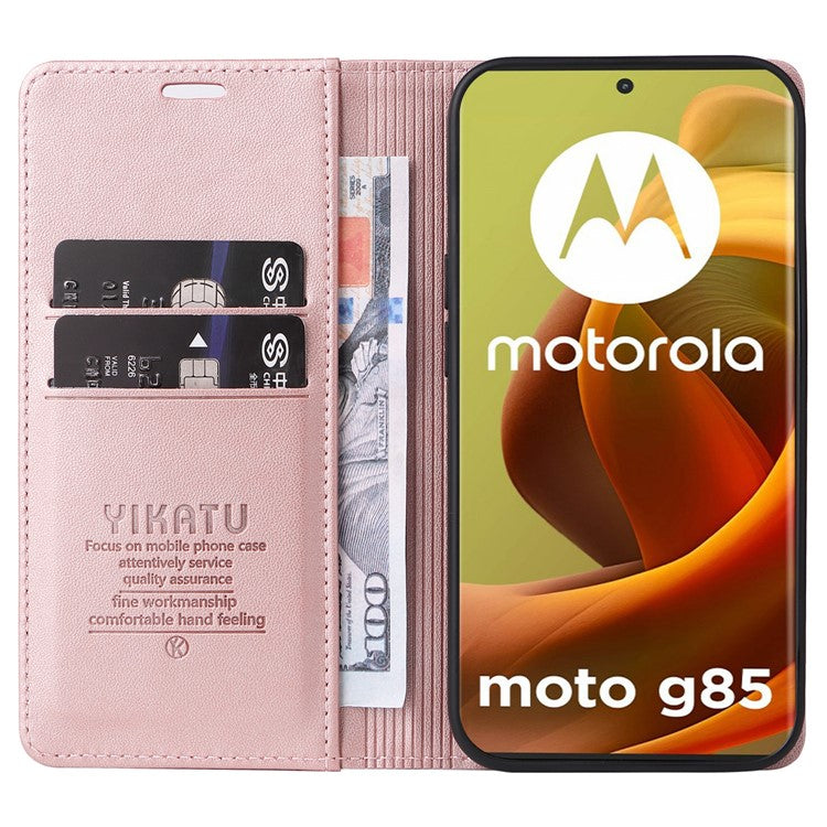 YIKATU YK-001 For Motorola Moto G85 5G / S50 Neo 5G Wallet Case Strong Magnetic Leather Phone Cover - Rose Gold