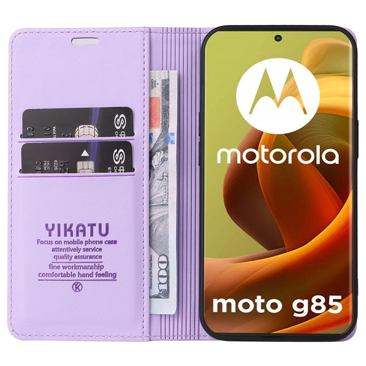 YIKATU YK-001 For Motorola Moto G85 5G / S50 Neo 5G Wallet Case Strong Magnetic Leather Phone Cover - Light Purple
