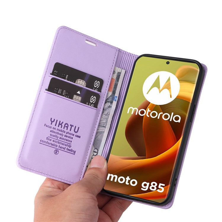 YIKATU YK-001 For Motorola Moto G85 5G / S50 Neo 5G Wallet Case Strong Magnetic Leather Phone Cover - Light Purple