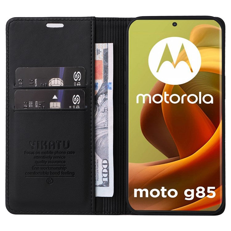 YIKATU YK-001 For Motorola Moto G85 5G / S50 Neo 5G Wallet Case Strong Magnetic Leather Phone Cover - Black