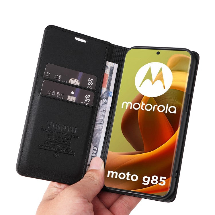 YIKATU YK-001 For Motorola Moto G85 5G / S50 Neo 5G Wallet Case Strong Magnetic Leather Phone Cover - Black