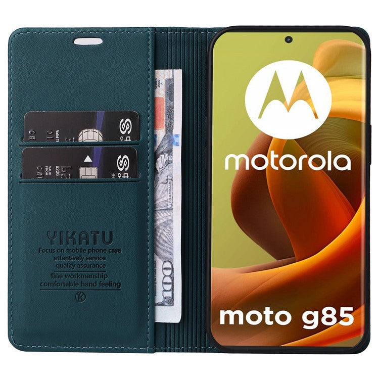 YIKATU YK-001 For Motorola Moto G85 5G / S50 Neo 5G Wallet Case Strong Magnetic Leather Phone Cover - Green