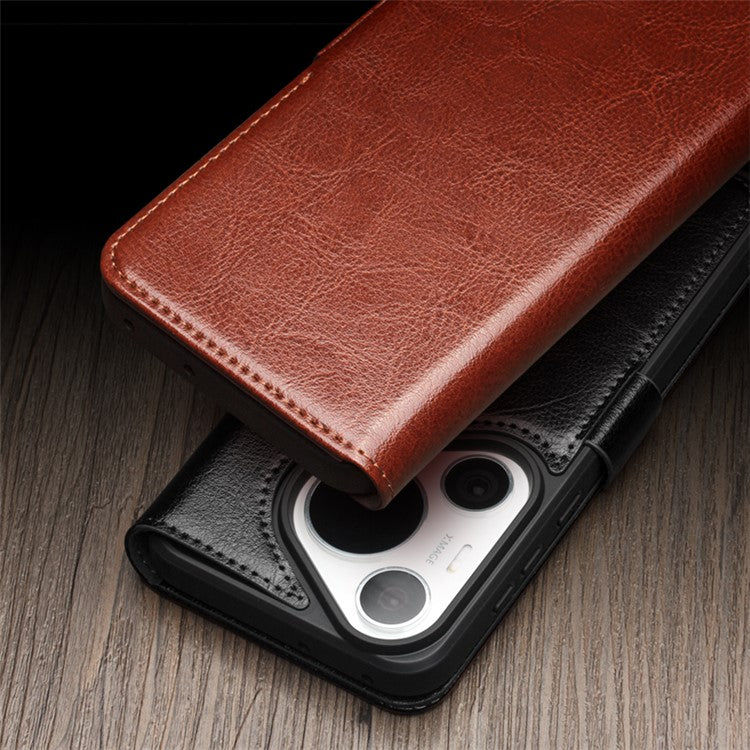 QIALINO For Huawei Pura 70 Ultra Wallet Case Genuine Cow Leather Flip Phone Cover - Dark Brown