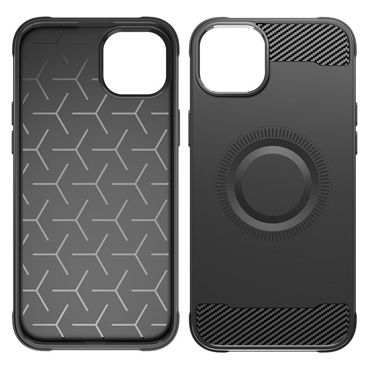 For iPhone 14 Case Compatible with MagSafe TPU Phone Cover Carbon Fiber Texture - Green