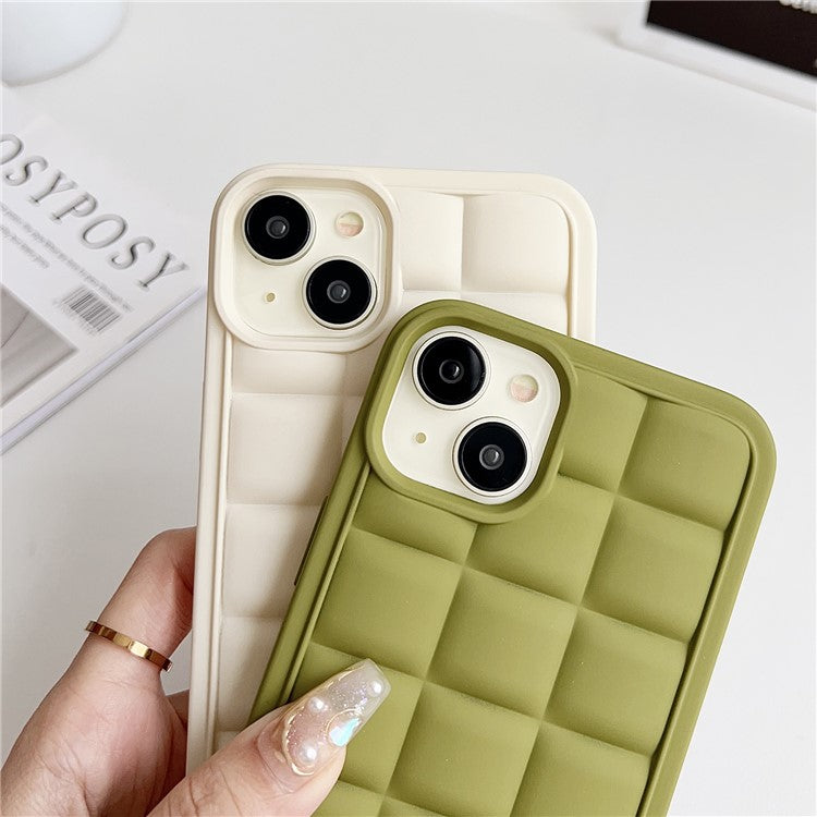 For iPhone 14 Plus Case Aesthetic 3D Grid TPU Phone Cover with Adjustable Lanyard - Grey