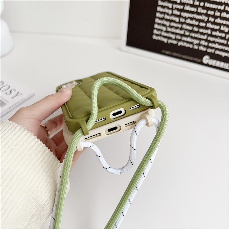 For iPhone 14 Plus Case Aesthetic 3D Grid TPU Phone Cover with Adjustable Lanyard - Grey