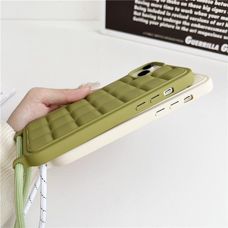 For iPhone 14 Plus Case Aesthetic 3D Grid TPU Phone Cover with Adjustable Lanyard - Dark Purple