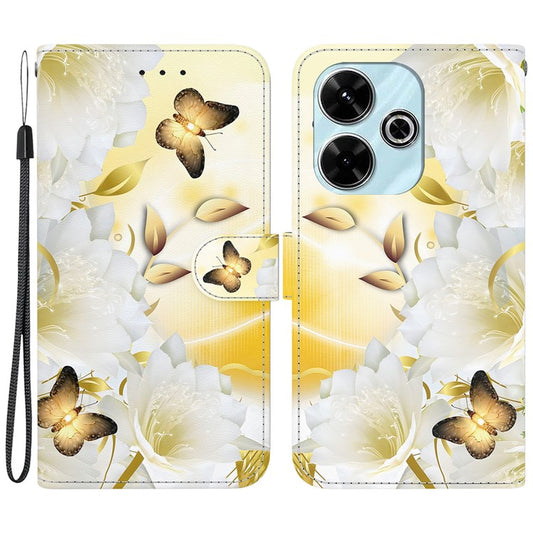 For Xiaomi Redmi 13 5G / 13 4G / Poco M6 4G Case Pattern Print PU Leather Wallet Phone Cover - Gold Butterfly Flower