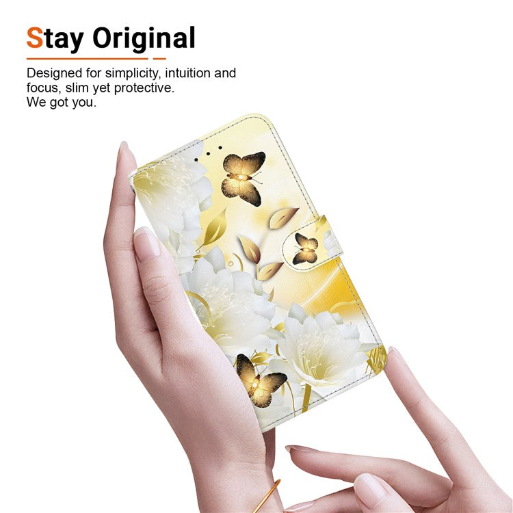 For Xiaomi Redmi 13 5G / 13 4G / Poco M6 4G Case Pattern Print PU Leather Wallet Phone Cover - Gold Butterfly Flower