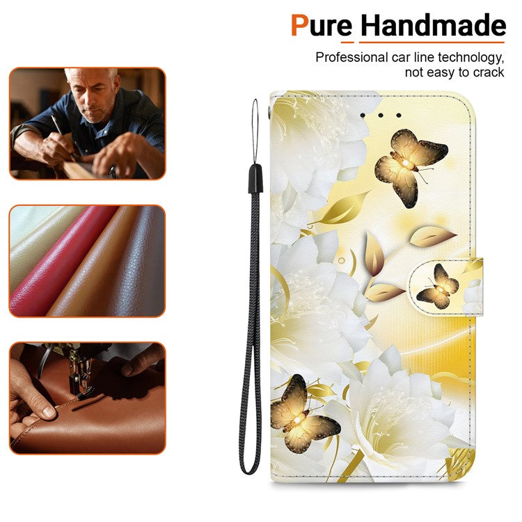 For Xiaomi Redmi 13 5G / 13 4G / Poco M6 4G Case Pattern Print PU Leather Wallet Phone Cover - Gold Butterfly Flower