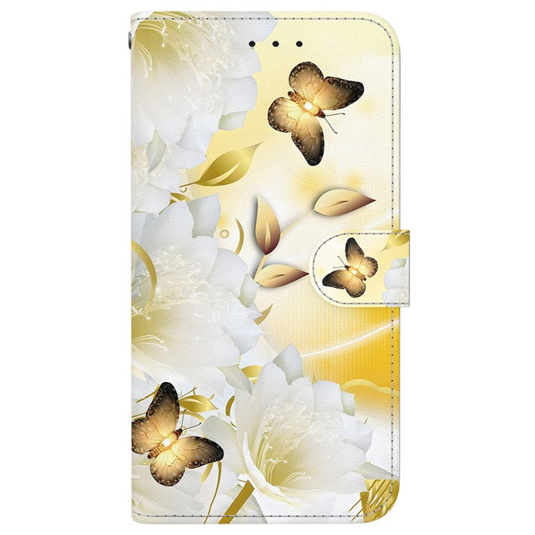 For Xiaomi Redmi 13 5G / 13 4G / Poco M6 4G Case Pattern Print PU Leather Wallet Phone Cover - Gold Butterfly Flower