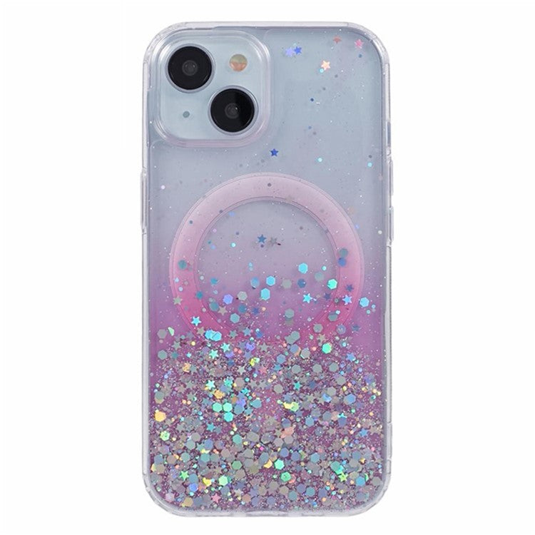 WANLONFENG JWT Series For iPhone 14 Glitter Sequin TPU+Acrylic Magnetic Phone Case with Screen Film + Lens Film - Pink