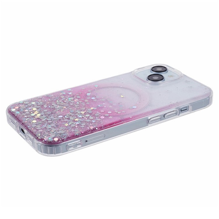 WANLONFENG JWT Series For iPhone 14 Glitter Sequin TPU+Acrylic Magnetic Phone Case with Screen Film + Lens Film - Pink