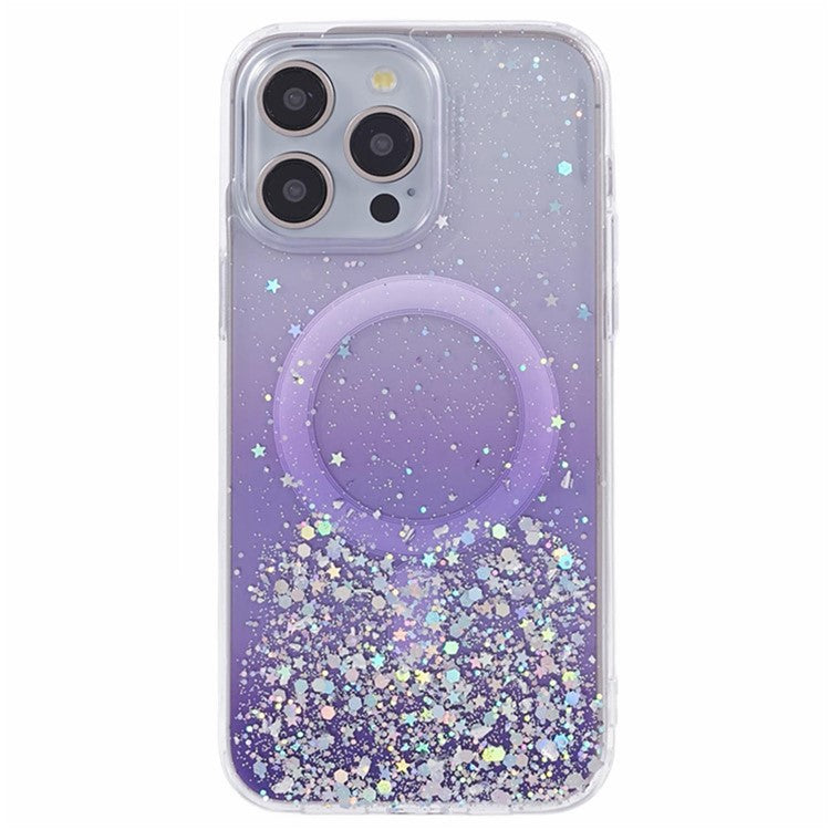 WANLONFENG JWT Series For iPhone 14 Pro Glitter Sequin TPU+Acrylic Magnetic Phone Case with Screen Film + Lens Film - Purple