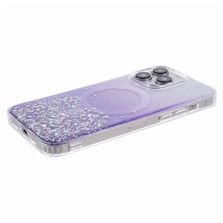 WANLONFENG JWT Series For iPhone 14 Pro Glitter Sequin TPU+Acrylic Magnetic Phone Case with Screen Film + Lens Film - Purple
