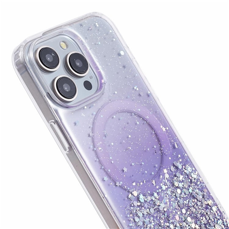 WANLONFENG JWT Series For iPhone 14 Pro Glitter Sequin TPU+Acrylic Magnetic Phone Case with Screen Film + Lens Film - Purple