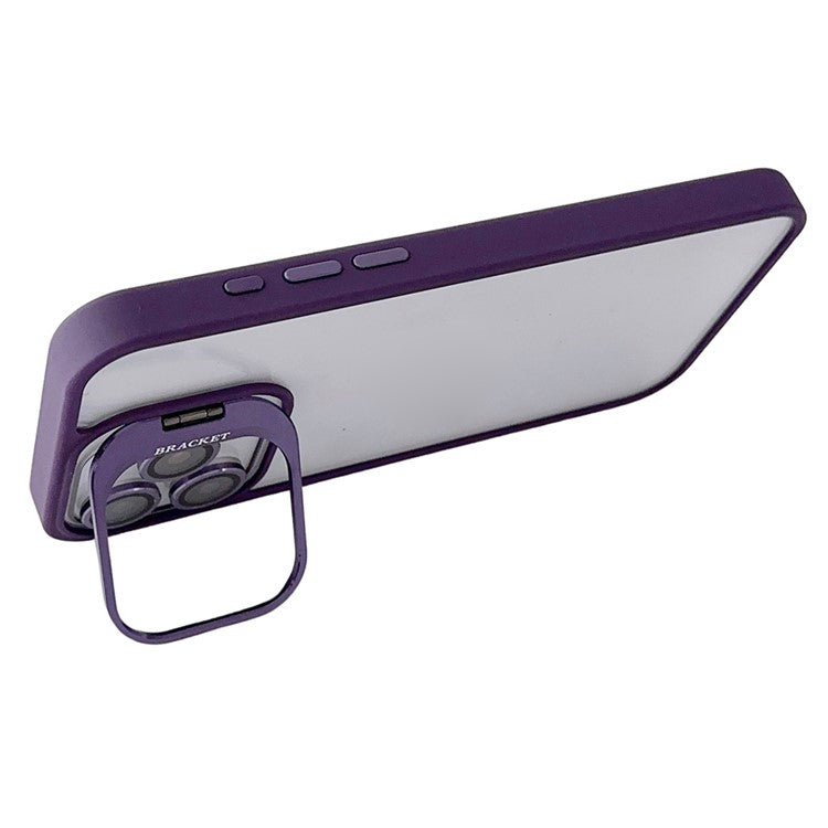 WANLONFENG NKS Series For iPhone 14 Pro Max Acrylic Phone Case Kickstand Cover with Screen Film and Lens Film - Dark Purple
