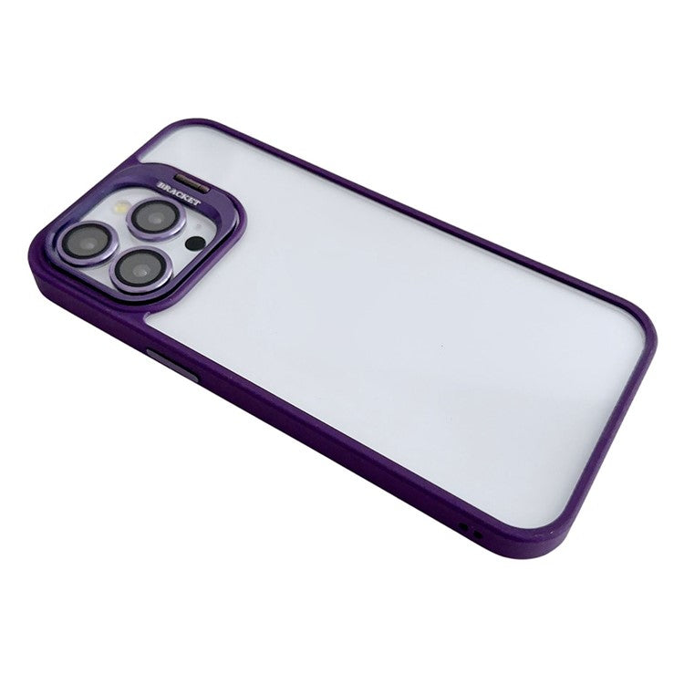 WANLONFENG NKS Series For iPhone 14 Pro Max Acrylic Phone Case Kickstand Cover with Screen Film and Lens Film - Dark Purple