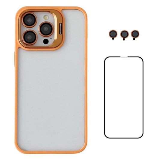 WANLONFENG NKS Series For iPhone 14 Pro Max Acrylic Phone Case Kickstand Cover with Screen Film and Lens Film - Orange