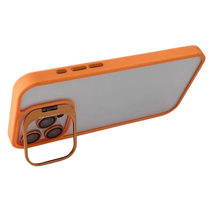 WANLONFENG NKS Series For iPhone 14 Pro Max Acrylic Phone Case Kickstand Cover with Screen Film and Lens Film - Orange