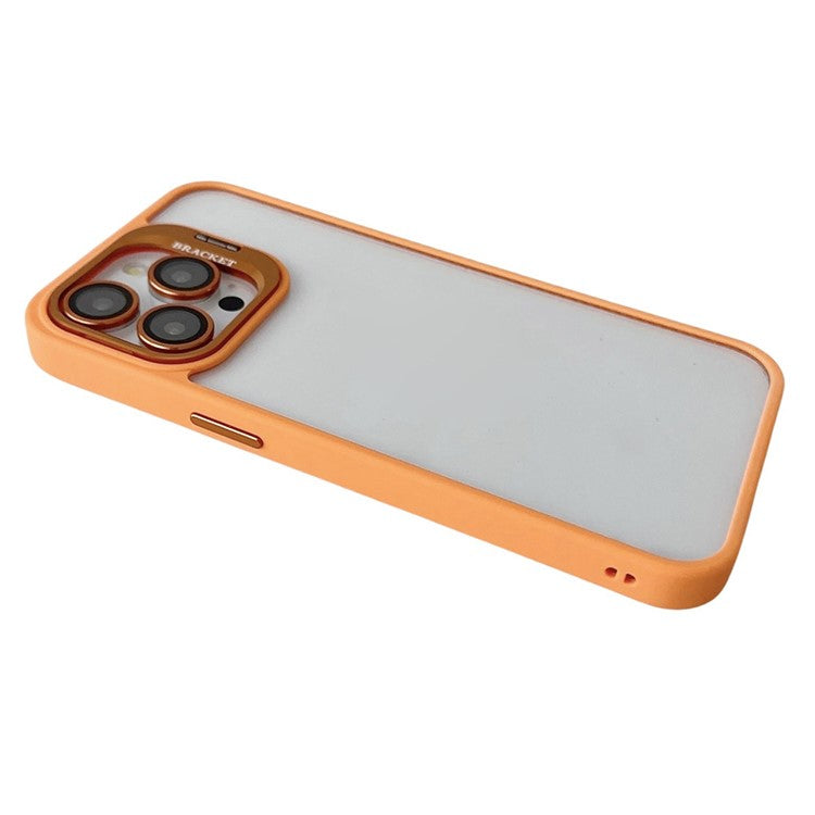 WANLONFENG NKS Series For iPhone 14 Pro Max Acrylic Phone Case Kickstand Cover with Screen Film and Lens Film - Orange