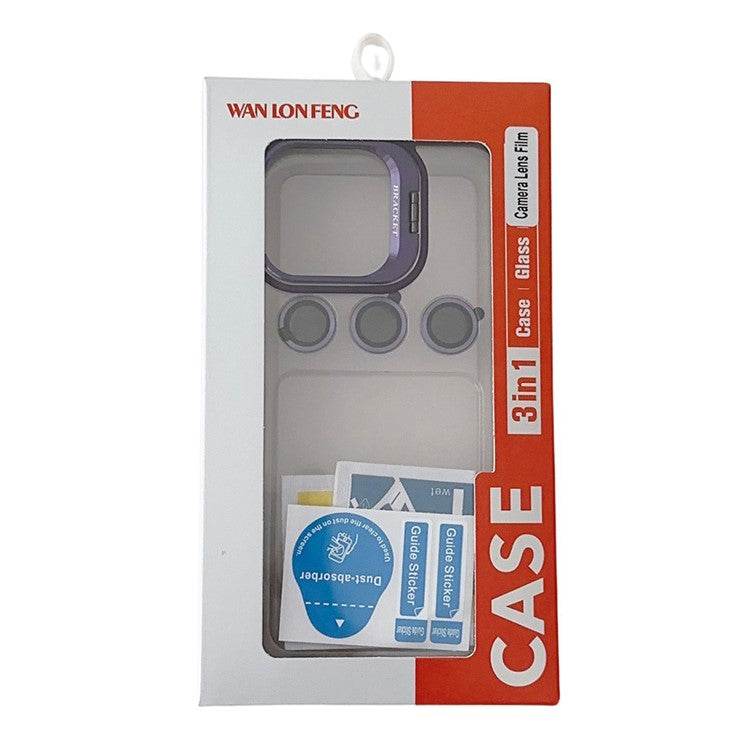 WANLONFENG NKS Series For iPhone 14 Pro Max Acrylic Phone Case Kickstand Cover with Screen Film and Lens Film - Orange