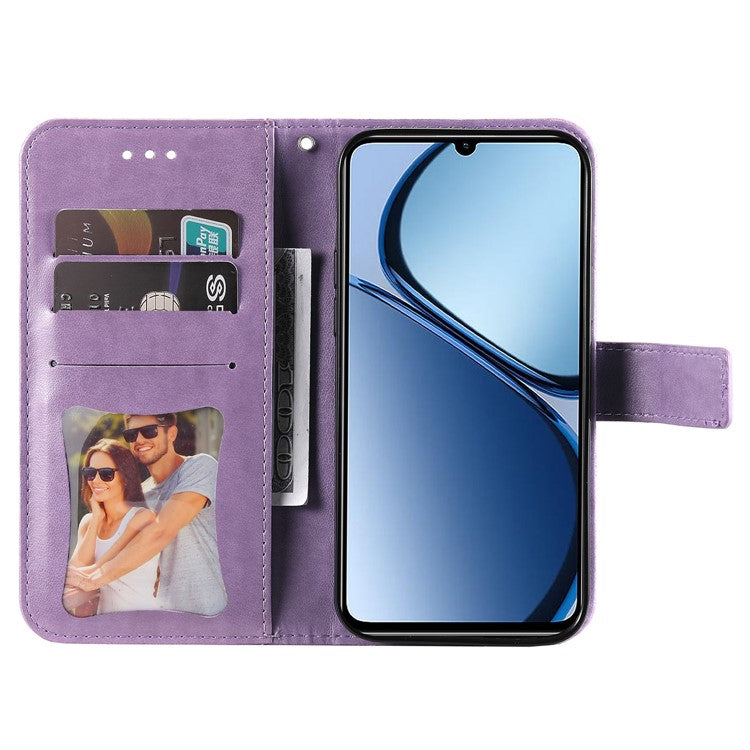 For Realme C61 4G / C63 4G / Note 60 Wallet Case PU Leather Floral Phone Cover - Purple