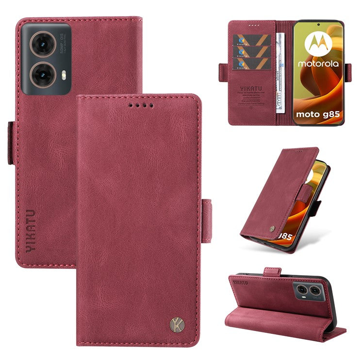 YIKATU YK-005 For Motorola Moto G85 5G / S50 Neo 5G Case Skin-Touch Leather Phone Cover - Wine Red