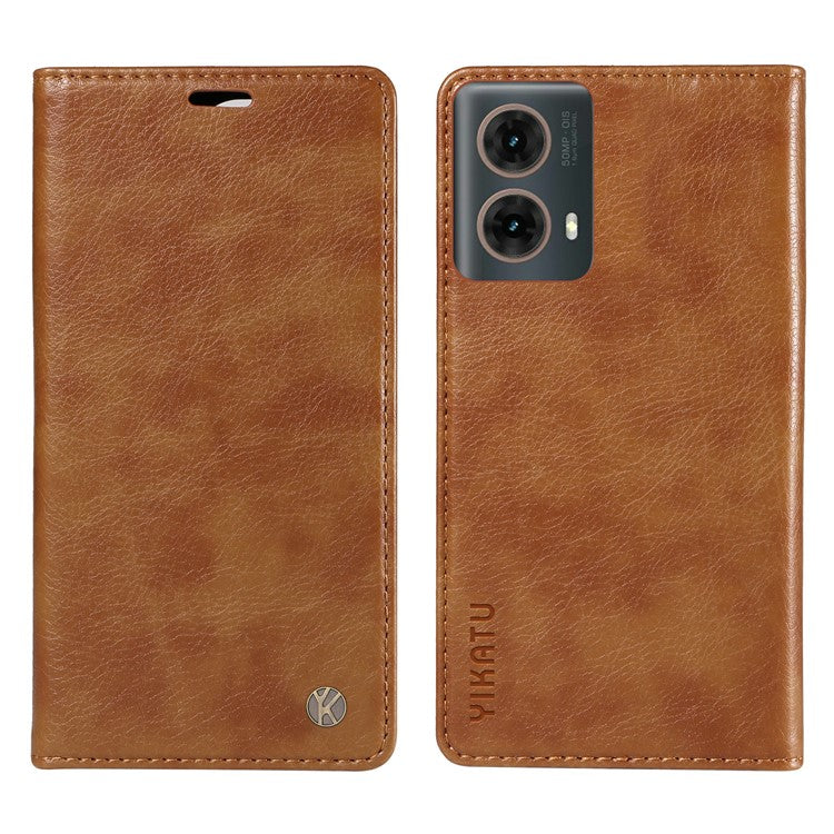 YIKATU YK-006 For Motorola Moto G85 5G / S50 Neo 5G Wallet Case Litchi Texture Leather Phone Cover - Brown