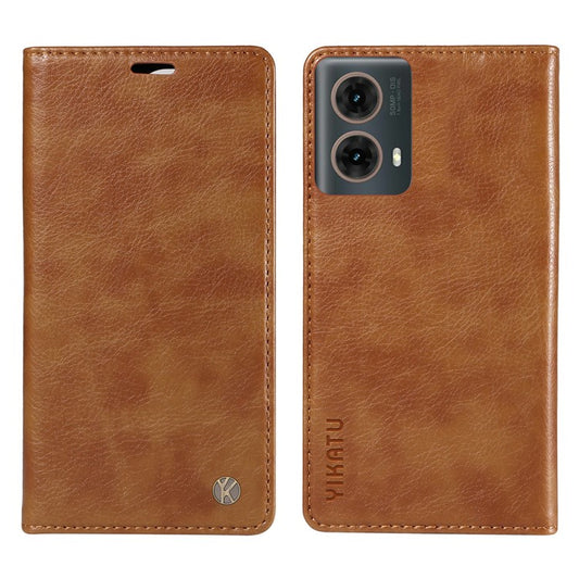 YIKATU YK-006 For Motorola Moto G85 5G / S50 Neo 5G Wallet Case Litchi Texture Leather Phone Cover - Brown