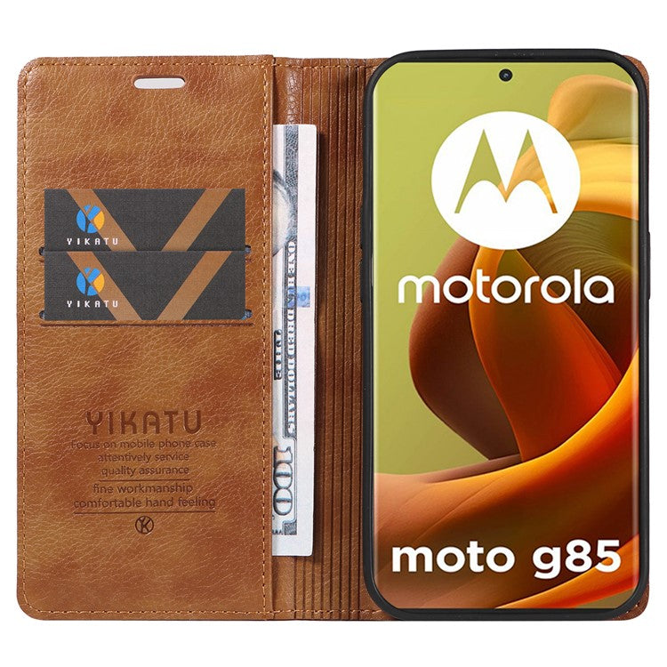 YIKATU YK-006 For Motorola Moto G85 5G / S50 Neo 5G Wallet Case Litchi Texture Leather Phone Cover - Brown