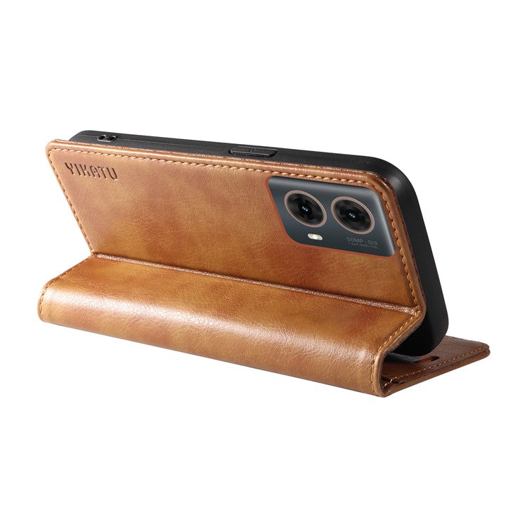 YIKATU YK-006 For Motorola Moto G85 5G / S50 Neo 5G Wallet Case Litchi Texture Leather Phone Cover - Brown