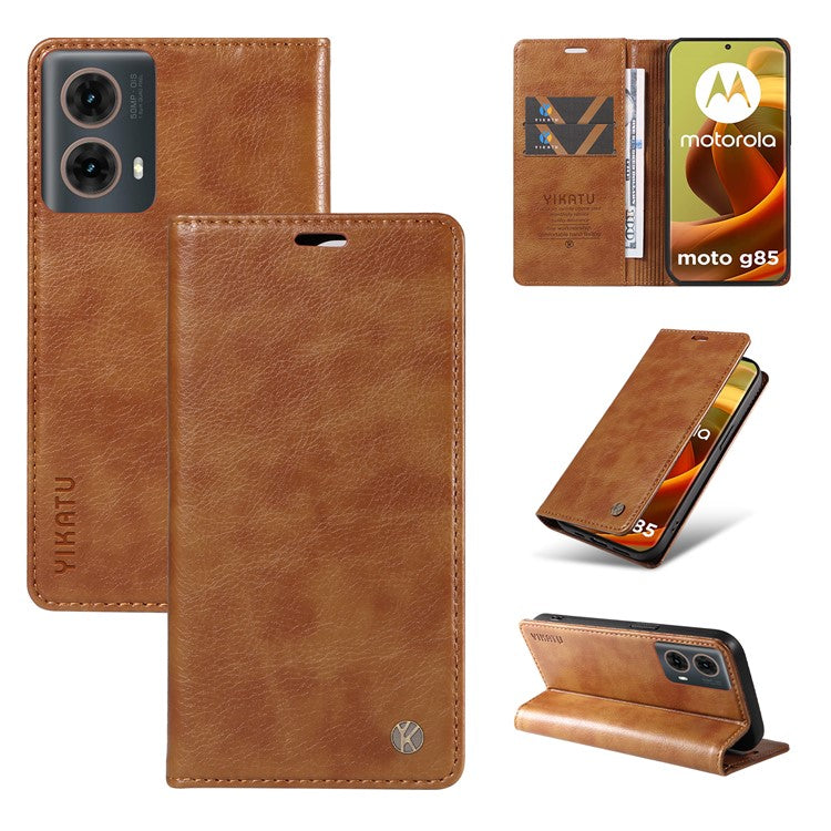 YIKATU YK-006 For Motorola Moto G85 5G / S50 Neo 5G Wallet Case Litchi Texture Leather Phone Cover - Brown