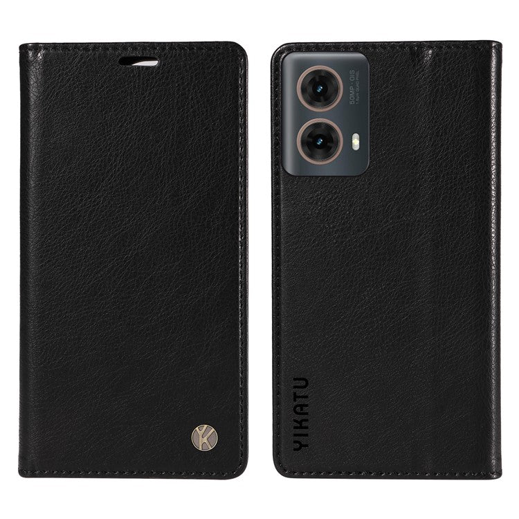 YIKATU YK-006 For Motorola Moto G85 5G / S50 Neo 5G Wallet Case Litchi Texture Leather Phone Cover - Black