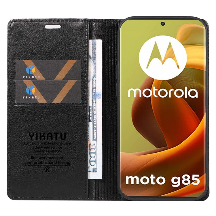 YIKATU YK-006 For Motorola Moto G85 5G / S50 Neo 5G Wallet Case Litchi Texture Leather Phone Cover - Black