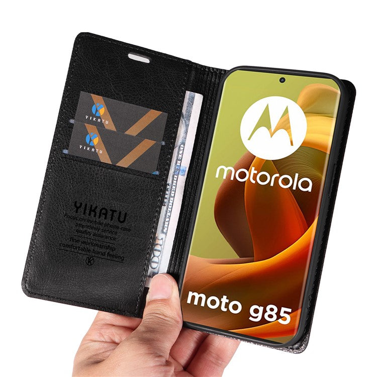 YIKATU YK-006 For Motorola Moto G85 5G / S50 Neo 5G Wallet Case Litchi Texture Leather Phone Cover - Black