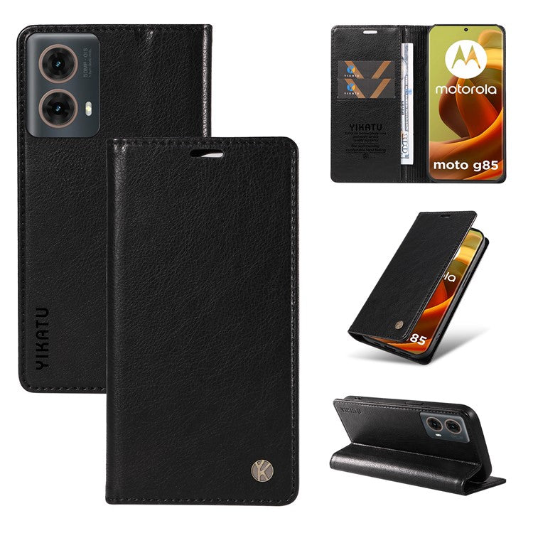 YIKATU YK-006 For Motorola Moto G85 5G / S50 Neo 5G Wallet Case Litchi Texture Leather Phone Cover - Black
