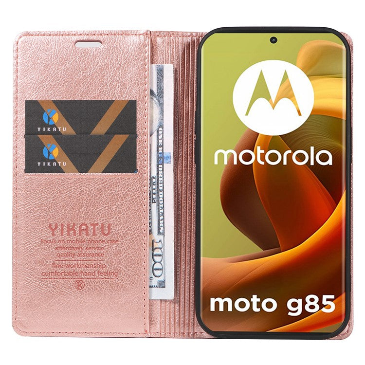 YIKATU YK-006 For Motorola Moto G85 5G / S50 Neo 5G Wallet Case Litchi Texture Leather Phone Cover - Rose Gold