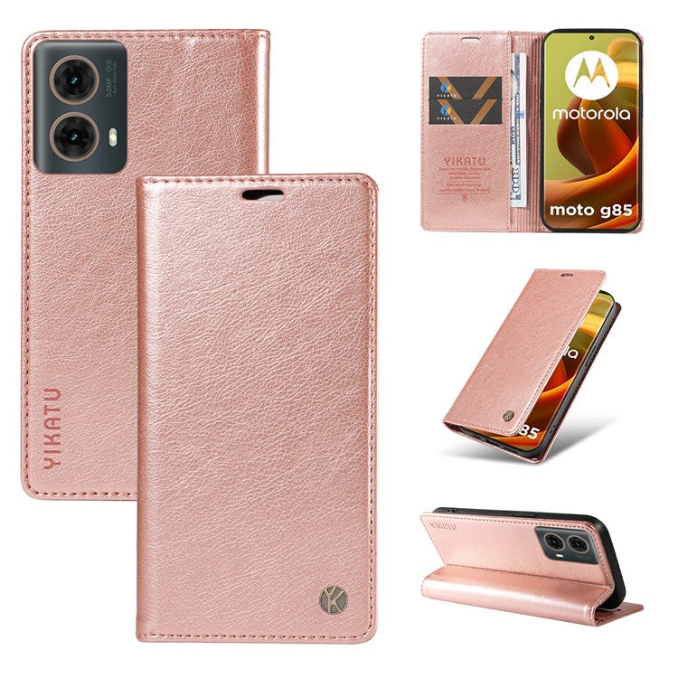 YIKATU YK-006 For Motorola Moto G85 5G / S50 Neo 5G Wallet Case Litchi Texture Leather Phone Cover - Rose Gold