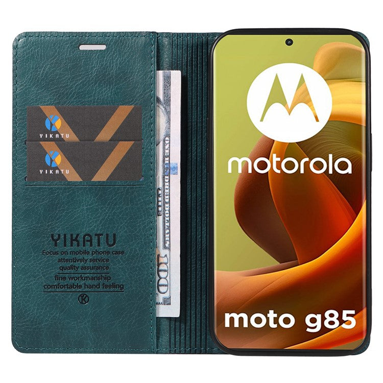 YIKATU YK-006 For Motorola Moto G85 5G / S50 Neo 5G Wallet Case Litchi Texture Leather Phone Cover - Blue