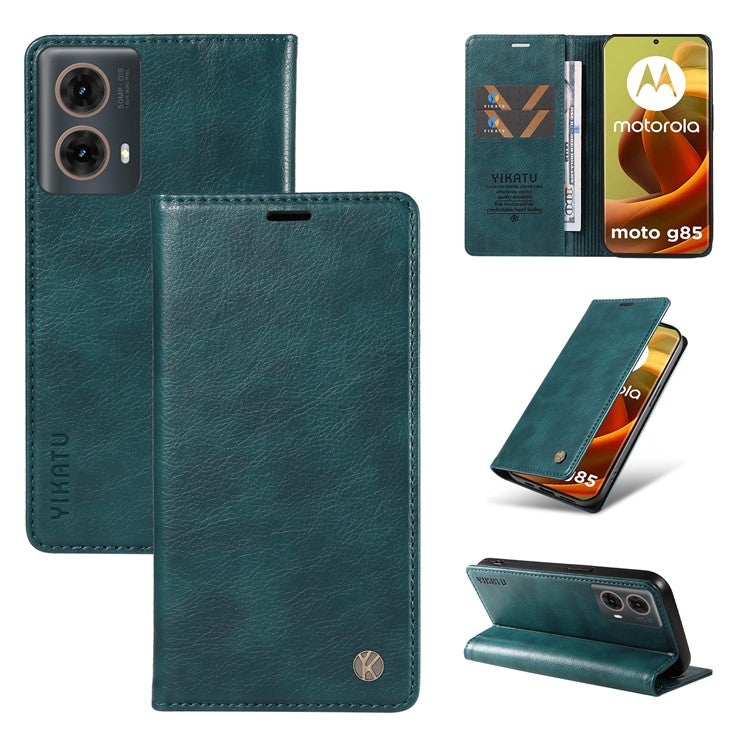 YIKATU YK-006 For Motorola Moto G85 5G / S50 Neo 5G Wallet Case Litchi Texture Leather Phone Cover - Blue